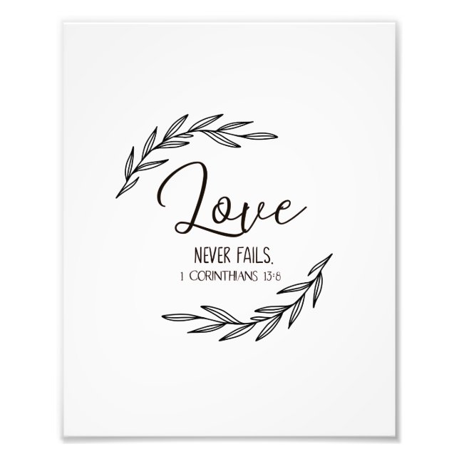 1 Corinthians 13:8, Kärlek misslyckas aldrig Fototryck (Framsidan)