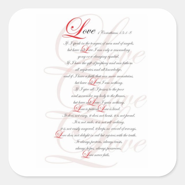 1 Corinthians 13 Fyrkantigt Klistermärke (Framsida)