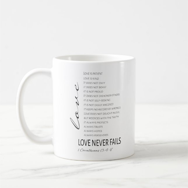 1 Corinthians 13 Kärlek är Bible Verse Kaffemugg (Vänster)