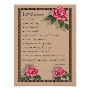 1 Corinthians 13: Kärlek: Bibel: Rosa ros Fototryck