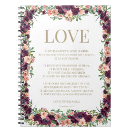 1 Corinthians 13 Kärlek Bible Verse Burgundy Blomm Anteckningsbok