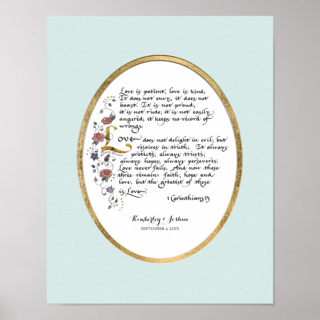 1 Corinthians 13, Kärlek kapitel Christian Scriptu Poster (Framsidan)