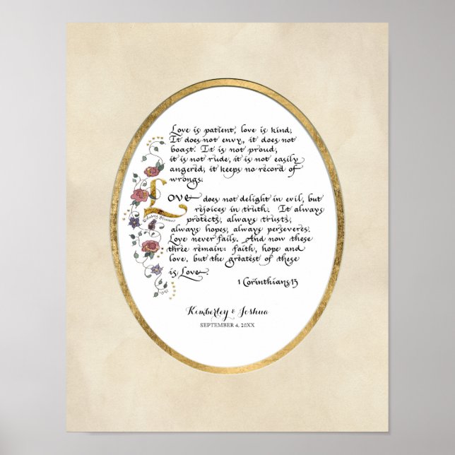 1 Corinthians 13, Kärlek kapitel Christian Scriptu Poster (Framsidan)