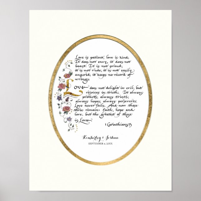 1 Corinthians 13, Kärlek kapitel Christian Scriptu Poster (Framsidan)