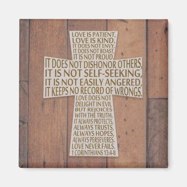 1 Corinthians 13 Kärlek Kapitel Kor Rustic Wood Magnet (Framsidan)