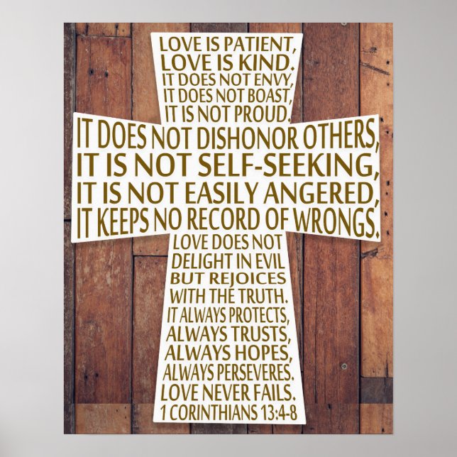 1 Corinthians 13 Kärlek Kapitel Kor Rustic Wood Poster (Framsidan)
