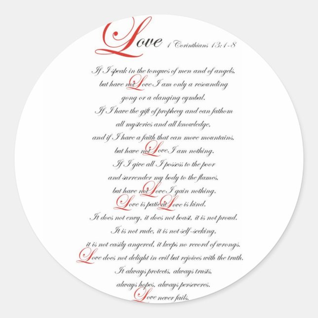 1 Corinthians 13 Runt Klistermärke (Framsida)