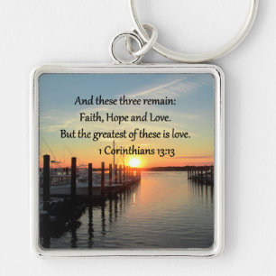 1 CORINTHIANS 13 SUNSET DESIGN FYRKANTIG SILVERFÄRGAD NYCKELRING