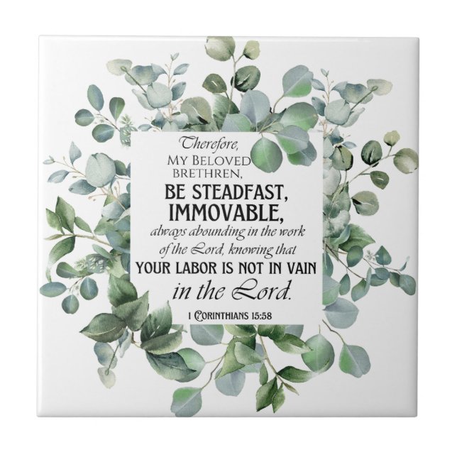 1 Corinthians 15:58 Inspirational Verse Eucalyptus Kakelplatta (Framsidan)