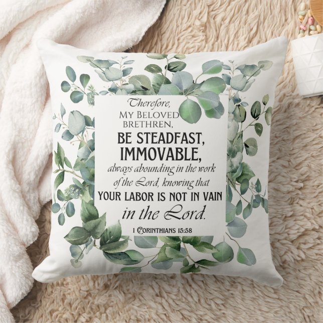 1 Corinthians 15:58 Inspirational Verse Eucalyptus Kudde (Filt)