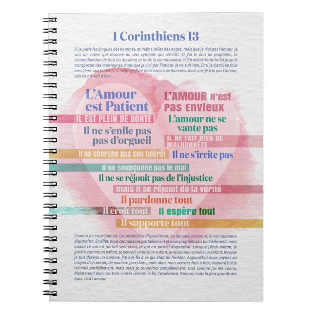1 Corinthiens 13, Hymne à l'Kärlek Anteckningsbok (Framsidan)