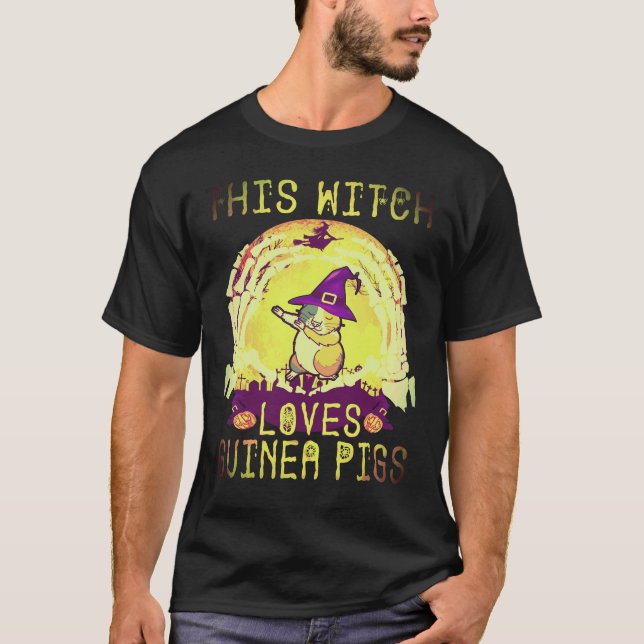 1 Denna häxa älskar marsvin Halloween T Shirt (Framsida)