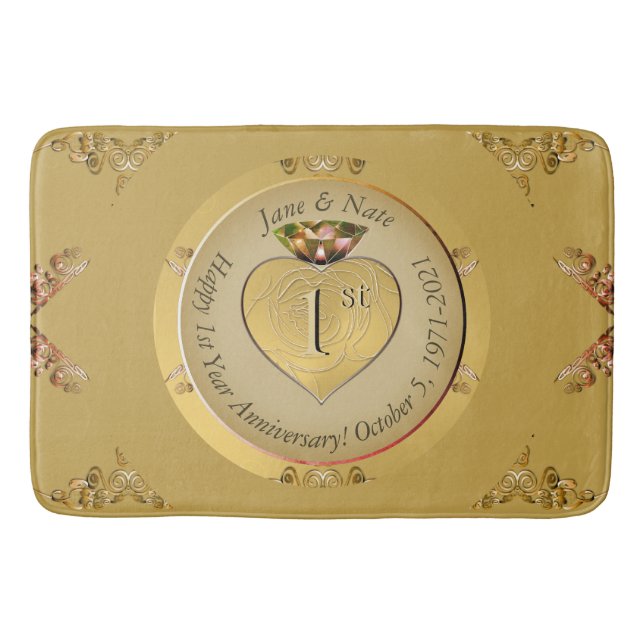 1:e/50:e Bröllop-årsdagen Golden Badrumsmatta (Framsidan)
