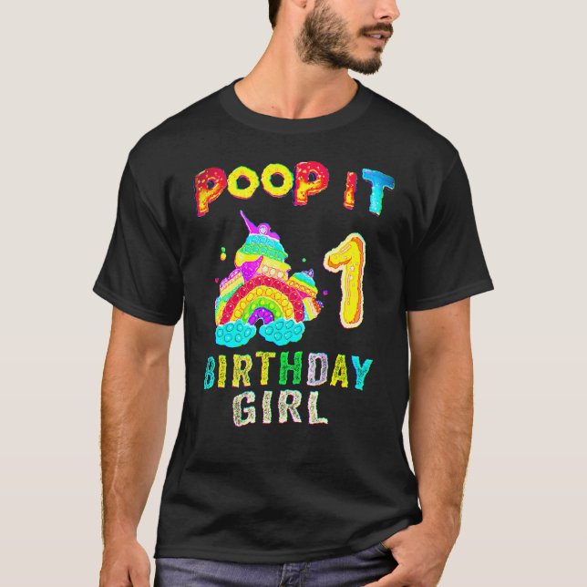 1:e Fidget Pop it Birthday Girl Party ett 1 år T Shirt (Framsida)