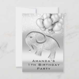 1:e födelsedag Babykläder Grått Elephant Ballons Inbjudningar