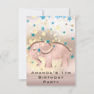 1:e födelsedag: Elephant Guld Confetti Inbjudningar