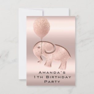 1:e Födelsedagsfesten Shower Ro Elephant Girl Boy Inbjudningar