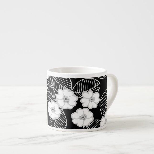 1 Espressomugg Damask Blommig Grå Svart Vit (Framsida höger)