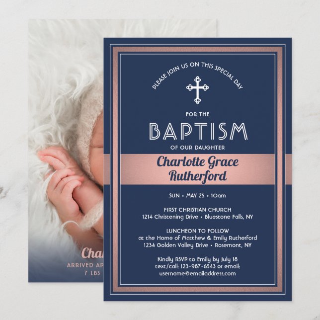 1 Fågelinbjudan till foto-flicka-baptism - födelse Inbjudningar (Fram/baksida)