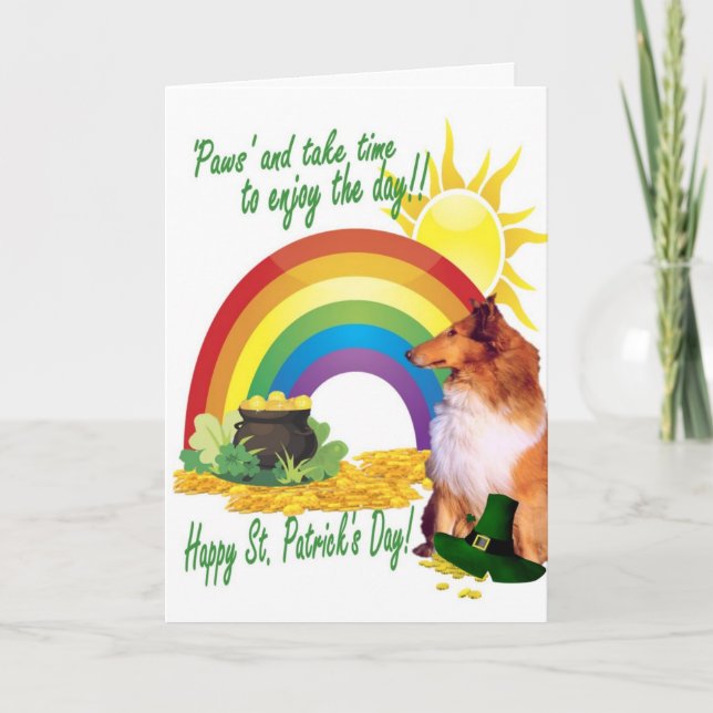 1. Fantastisk Collie St. Patrick-Day Card Kort (Framsida)