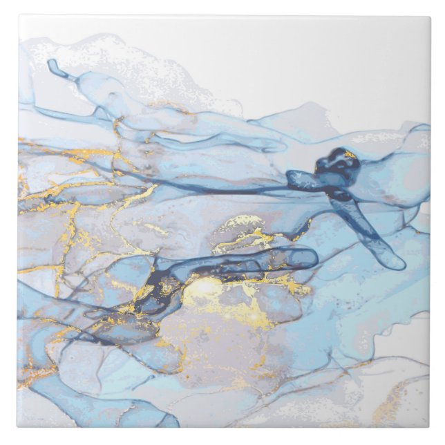 (1)Flytande havsblått och guld marble struktur Kakelplatta (Framsidan)