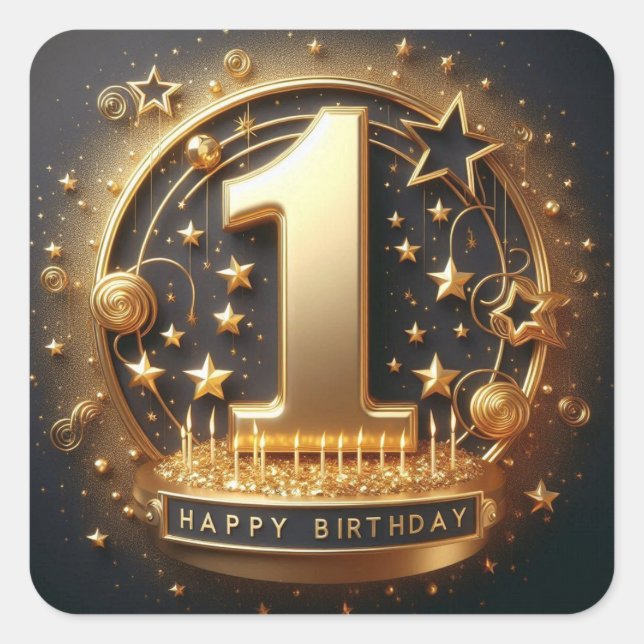 1-födelsedagskalkal fyrkantigt klistermärke (Framsida)