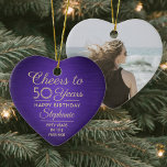 1 Foto ÅÅÅ Födelsedag Bruten Lila och Guld Heart Julgransprydnad Keramik<br><div class="desc">Cheers och Grattis på födelsedagen! Fira en glatt milstolpe-födelsedag med en anpassningsbar fotohjärtformade lila och guld keramiskt ornament. Alla formuleringar i den här mallen (inklusive "Cheers to 50 Years") har skapats för en 50-årsdag, men är enkla att anpassa för varje år eller händelsetyp. Utformningen har en lila faux borstad metallbakgrund,...</div>