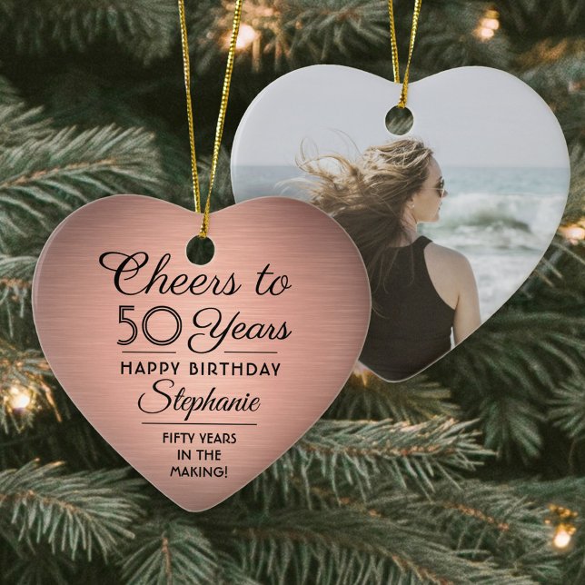 1 Foto ANY Birthday Brushed Rosa ros Guld Heart Julgransprydnad Keramik (Skapare uppladdad)