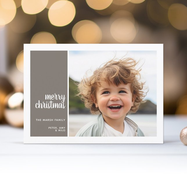 1 foto - enkel minimal julgranskristmas julkort (1 Photo Modern Christmas Card - mod Calligraphy - grey background - download option available)