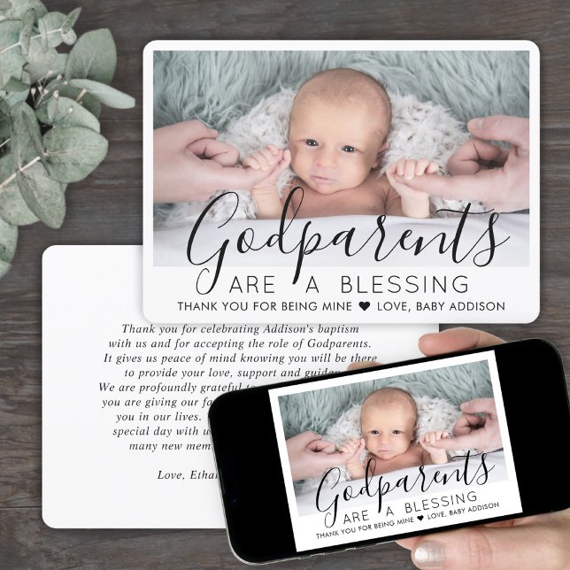 1 Foto Godföräldrar Modern Baptism eller Christeni Tack Kort (Skapare uppladdad)