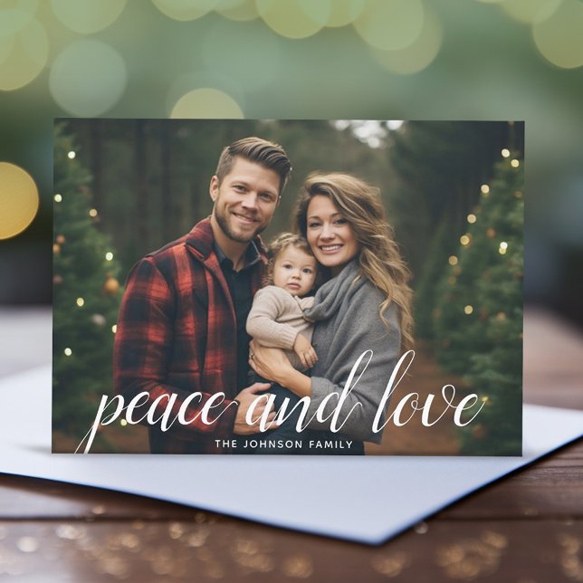1 Foto Julskript Vit Damaskus Fred Julkort (Modern script type over a Christmas Photo --- You can download this card and post it to social media)