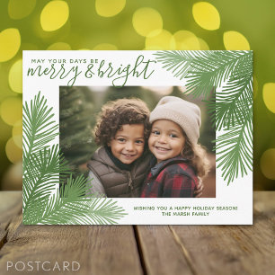1 Foto Merry Bright Calligraphy Modern jul Helg Vykort
