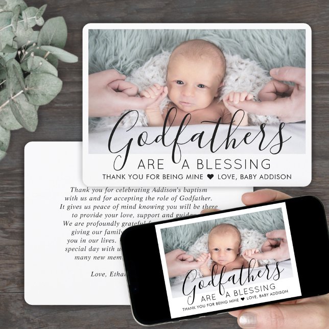1 Foto Modern Baptism eller Christening Godfather Tack Kort (Skapare uppladdad)