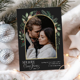 1 Foto Modern Grönska Guld Båge God Jul Julkort