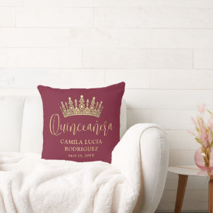 1 Foto Quinceañera Krona Burgundy & Guld Minnessak Kudde