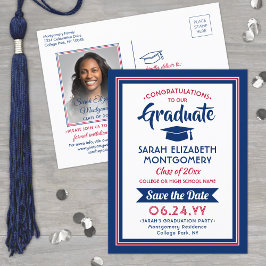 1 Foto Röd Vit & Blå Examen Spara Datum Meddelande Vykort