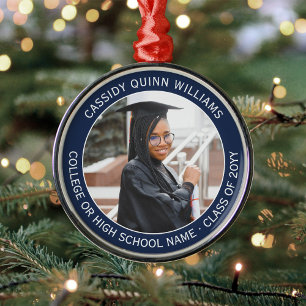 1 Foto Studenten Elegant Modern Navy Blue White Julgransprydnad Metall