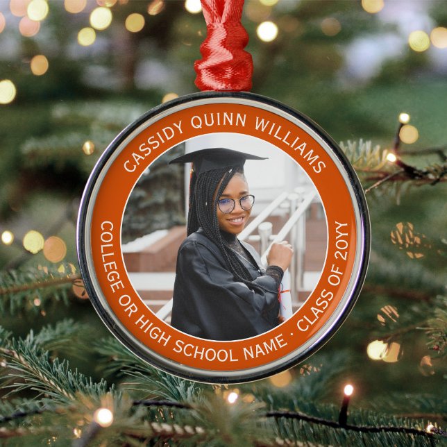1 Foto Studenten Elegant Modern Orange och Vit Julgransprydnad Metall (Skapare uppladdad)