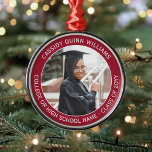1 Foto Studenten Elegant Modern Red and White Julgransprydnad Metall<br><div class="desc">Grattisar till student! Minneshögtid studenten-dagen med en anpassningsbar fotoröd och vit förstklassig julprydnad i metall. Bild och all text i den här mallen är enkla att anpassa. (IMAGE PLACEMENT TIP: Ett enkelt sätt att placera ett foto exakt som du vill är att skicka det till skörd innan du laddar upp...</div>