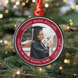 1 Foto Studenten Elegant Modern Red and White Julgransprydnad Metall