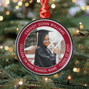 1 Foto Studenten Elegant Modern Red and White Julgransprydnad Metall