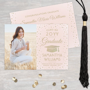 1 Foto Studenten Modern  Rosa Guld Glitter Inbjudningar