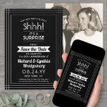 1 fotoårsdag Surprise Party Black and White Spara Datumet<br><div class="desc">Kan du behålla en hemlighet? Inbjudan familj och vänner till en elegant och en spännande överraskning på årsdagen party med anpassningsbar fotosvart och vitt sparar datuminbjudan. Bild och alla formuleringar i den här mallen är enkla att anpassa, inklusive ett meddelande med texten "Shhh! "Det är en SURPRISE." Utformningen har ett...</div>