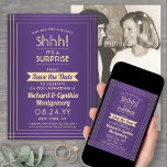 1 Fotoårsdag Surprise Party Lila och Guld Spara Datumet<br><div class="desc">Kan du behålla en hemlighet? Inbjudan familj och vänner till en elegant och en spännande överraskning på årsdagen party med anpassningsbar fotot lila och guld sparar datuminbjudan. Bild och alla formuleringar i den här mallen är enkla att anpassa, inklusive ett meddelande med texten "Shhh! "Det är en SURPRISE." Utformningen har...</div>
