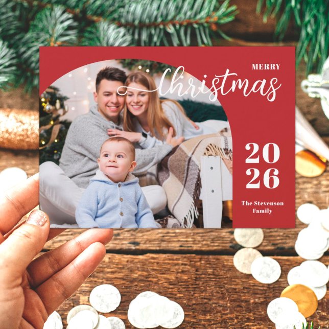 1 fotojulfest, modernt, minimalistiskt rött julkort (Skapare uppladdad)