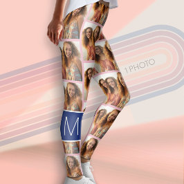 1 Fotokollage med Monogram kan redigera Färg Leggings