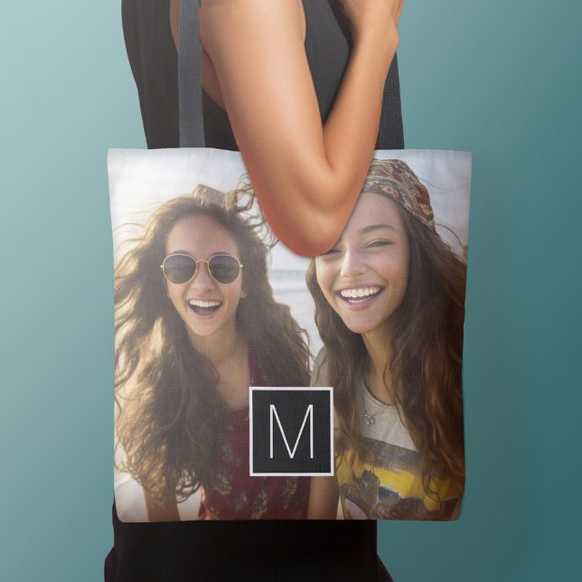 1 fotokollage Monogram som tillval Anpassningsbar Tygkasse (Personalized tote bag with photos collage and text)