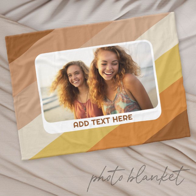 1 Fotokollage - text - Retro ränder varma färger Fleecefilt (Custom Fleece Photo Blanket)