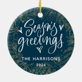 1-Fotosäsongens Greetings Navy Blue Two Sided Julgransprydnad Keramik