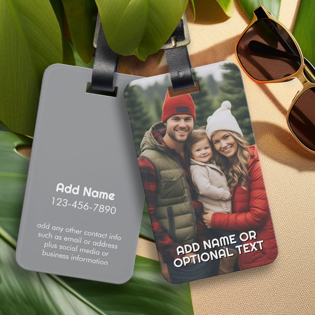 1 Fullt Foto och text - Info på baksidan Bagagebricka (Custom Photo Collage Luggage Tag)